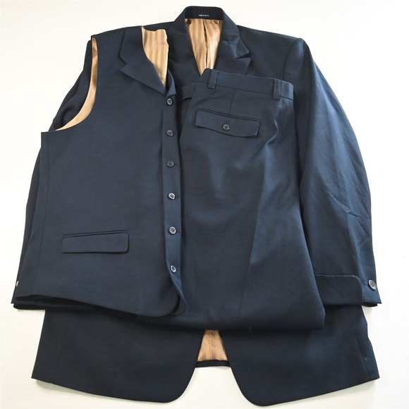 TV Harvi 42L 36x32 Dark Blue 3 Piece Vest Mens Jacket Pants Suit